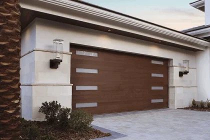 canyon-ridge-modern-design-plank-design-windows-down-both-side-walnut-garage-door-min